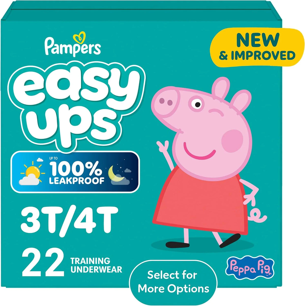 Easy Ups Girls & Boys Potty Training Pants, Size 5 (3T-4T), 22 Count, Peppa Pig Absorbent Pull Up Training Underwear, Up to 100% Leakproof Day and Night, Hypoallergenic